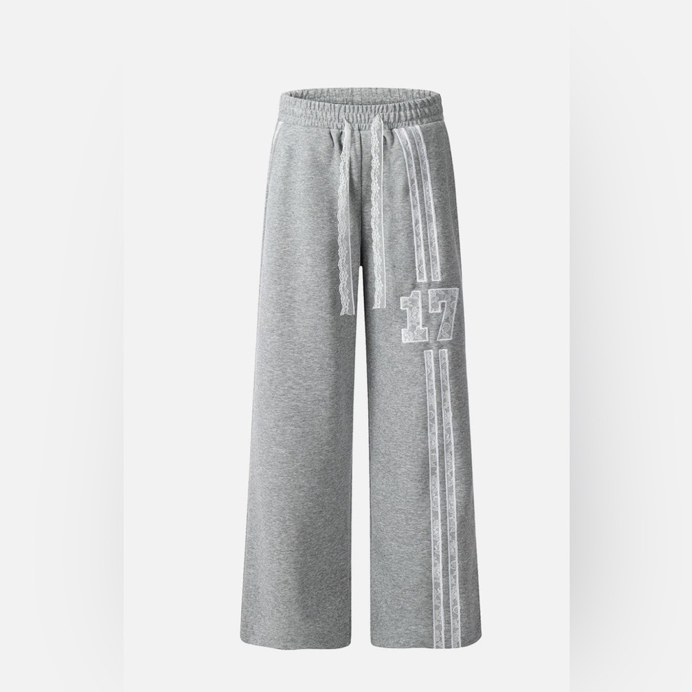 Alferic Eden Gray Sweatpants with Lace Detail.